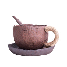 Load image into Gallery viewer, 225ml Handmade Vintage Pottery Coffee Cup with Tray and Spoon Ceramic Coffee Mug Teacups Breakfast Milk Water Mugs Drinkware Art
