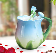 Load image into Gallery viewer, 3D Rose Enamel Coffee Cup Mug Ceramic Copo Bone China Drinkware With Spoon Tea Milk Set Friend Gift
